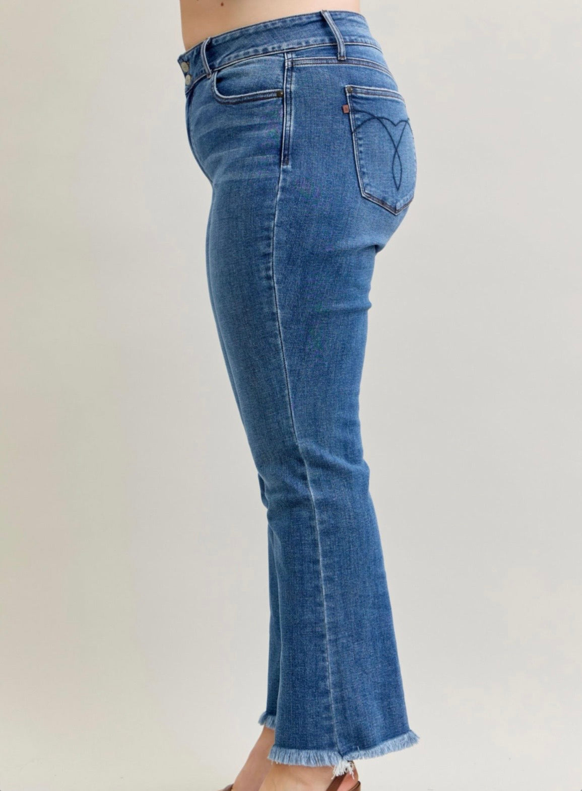 82686PL High Waist Bootcut Double Button WB & Fray Hem