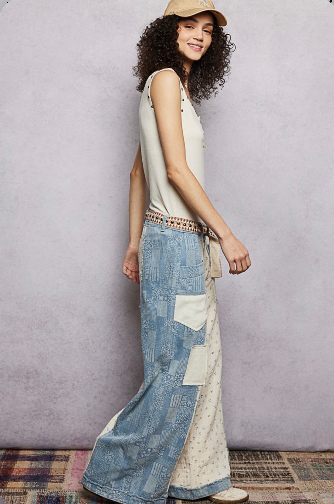 GWP124 Denim Multi Big Pocket Patchwork Jeans