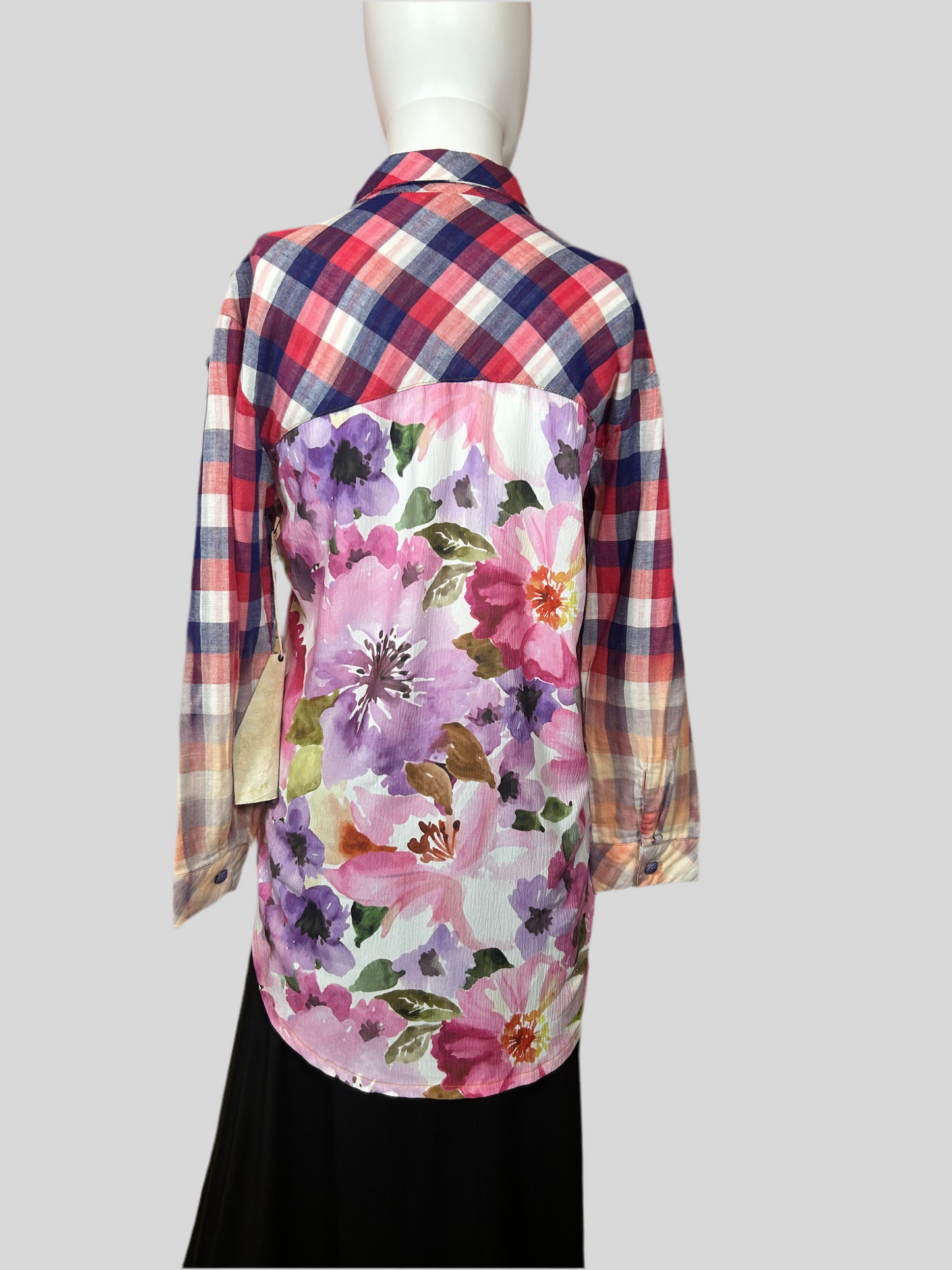 Aratta Plaid Button Down Shirt with Floral Back