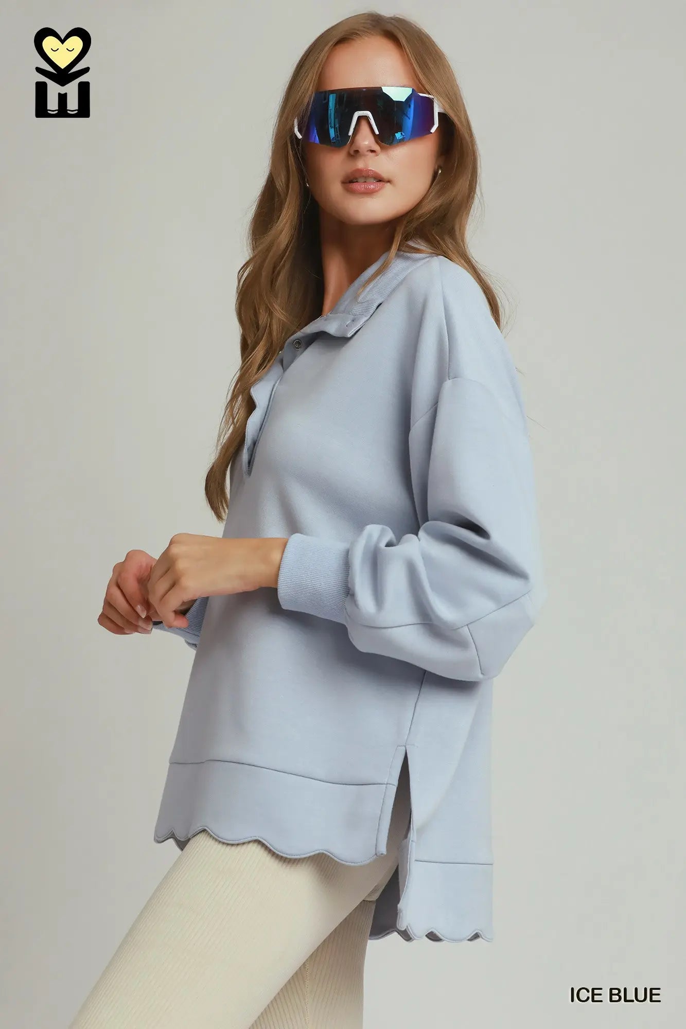 H1012 LUXEKNIT Scallop Placket Knit Pullover