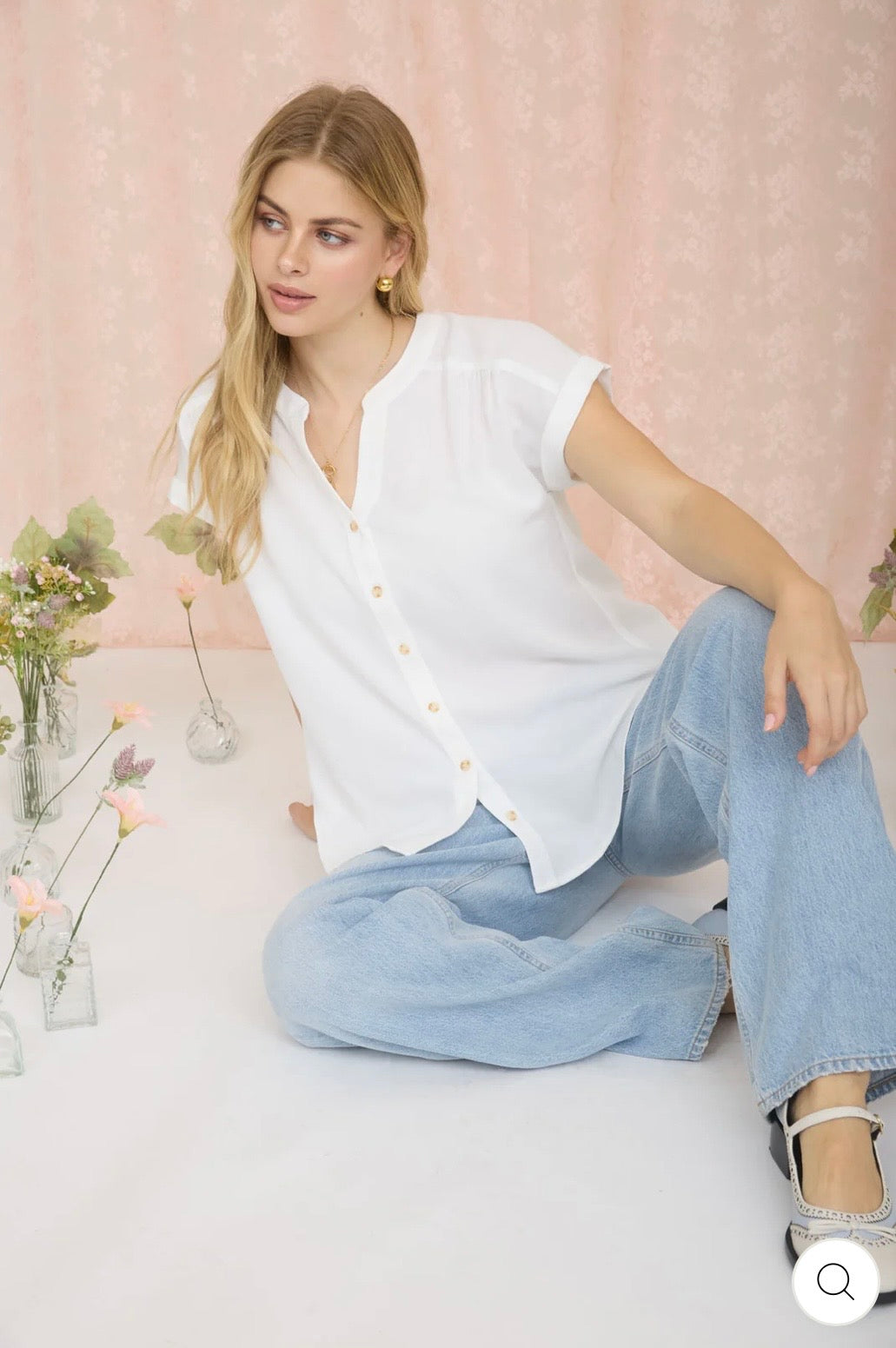 CR2151 CUFFED SLEEVE BUTTON DOWN LIGHTWEIGHT TOP