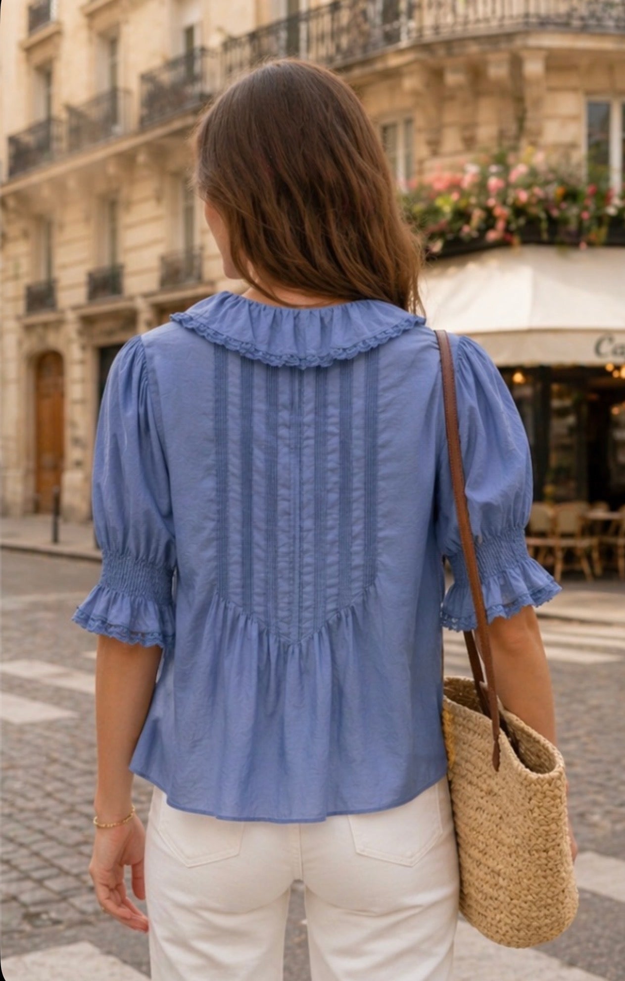 SP04-Greta Ruffled Blouse - Denim Color