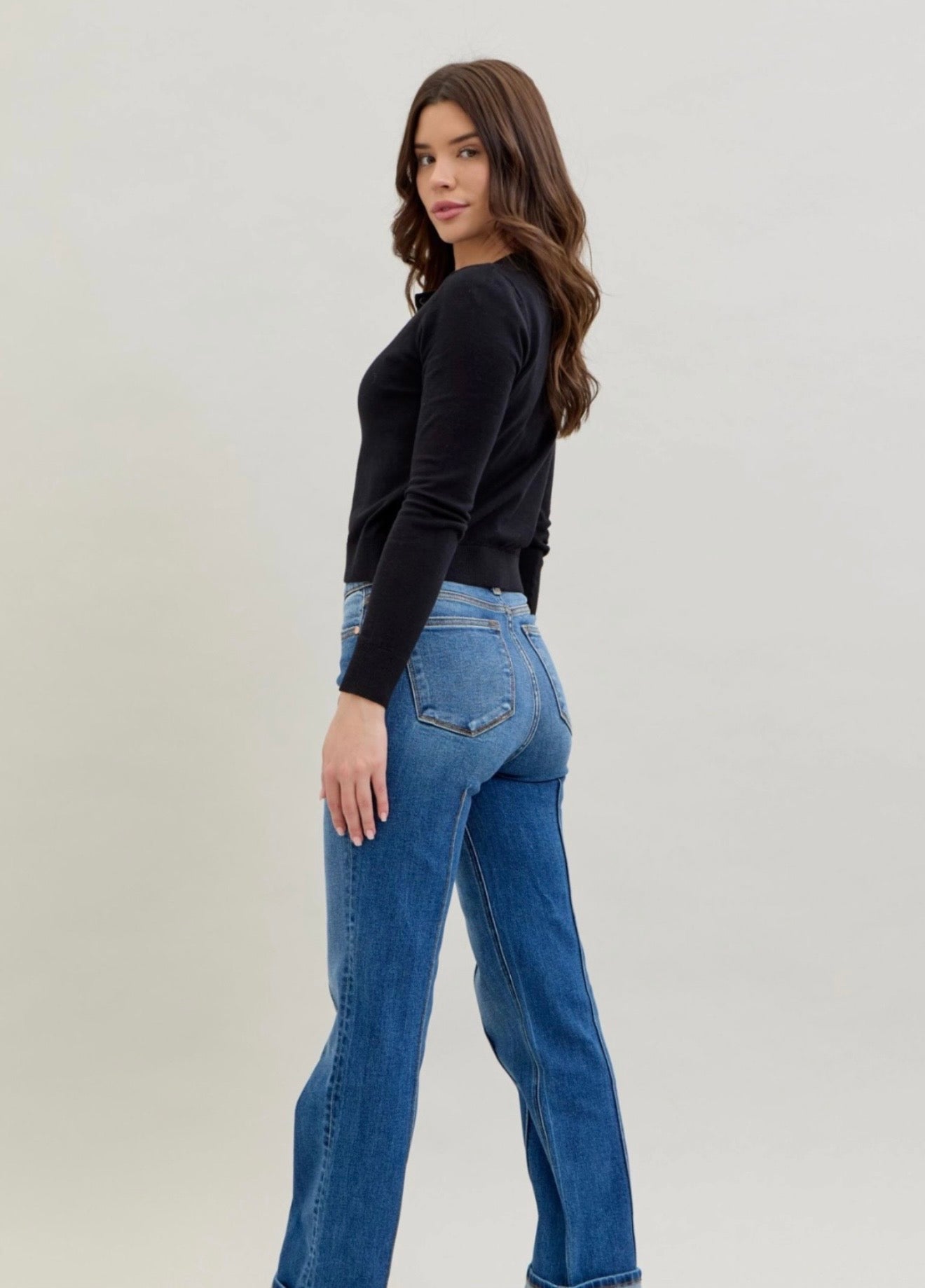 82571REG Judy Blue Jeans HW Front Seam Detail & Cuffed Straight