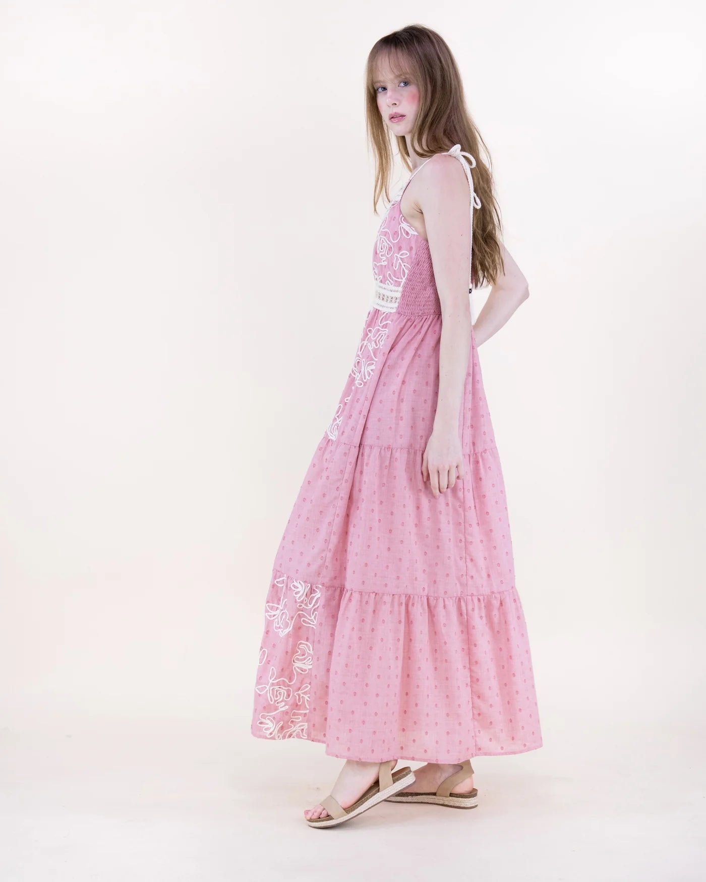 FT85277 Desert Marigold Embroidered Tiered Maxi Dress