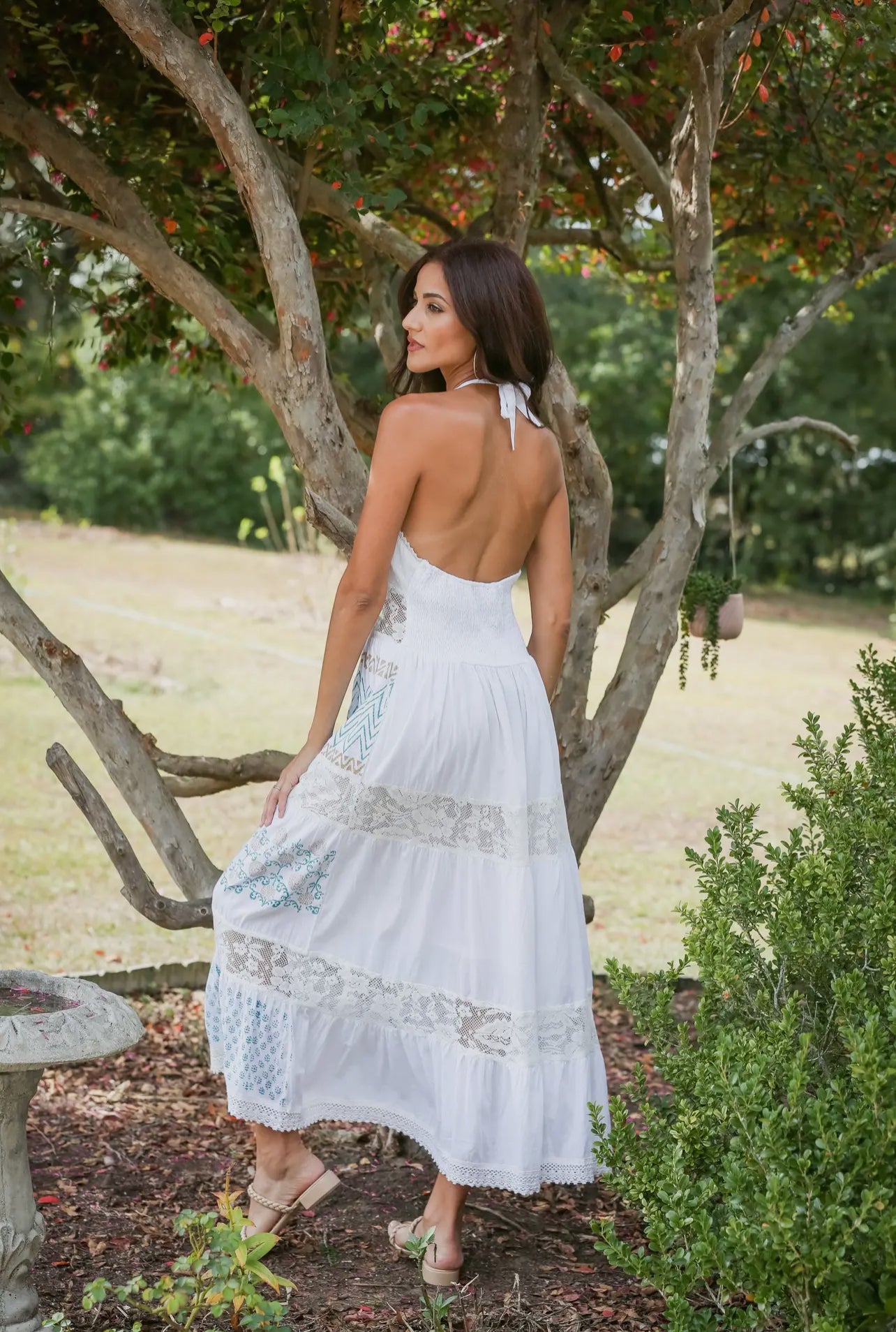 224058 Ethereal White Schiffli Maxi Dress with Lace