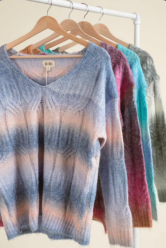 IP4327 Twist Knitted V-Neck Ombré Sweater