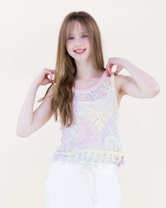 FT85772 Botanical Tie Die Cotton Open Stitch Tank