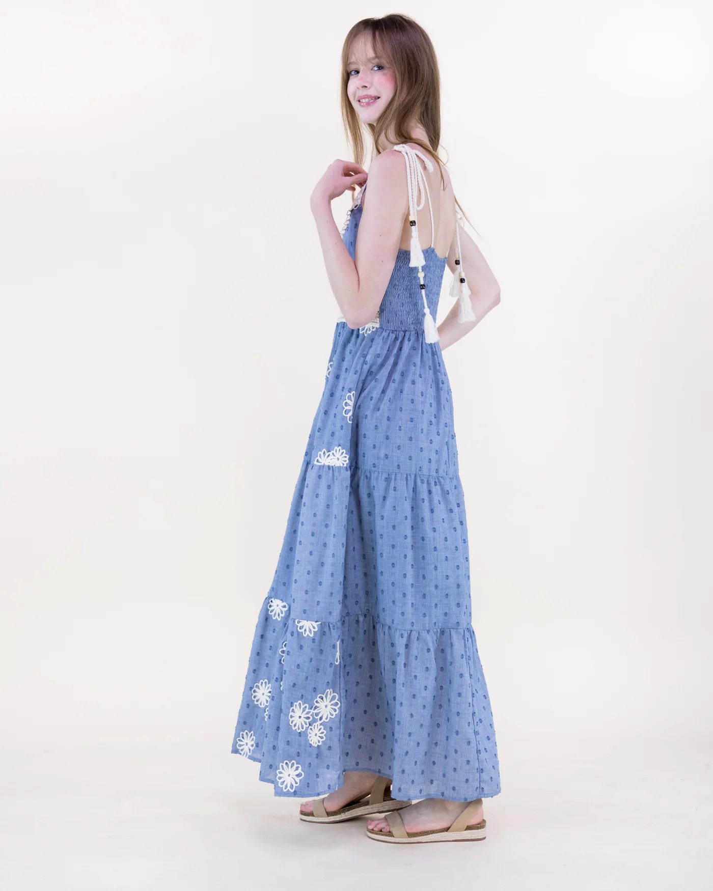 FT85277 Desert Marigold Embroidered Tiered Maxi Dress