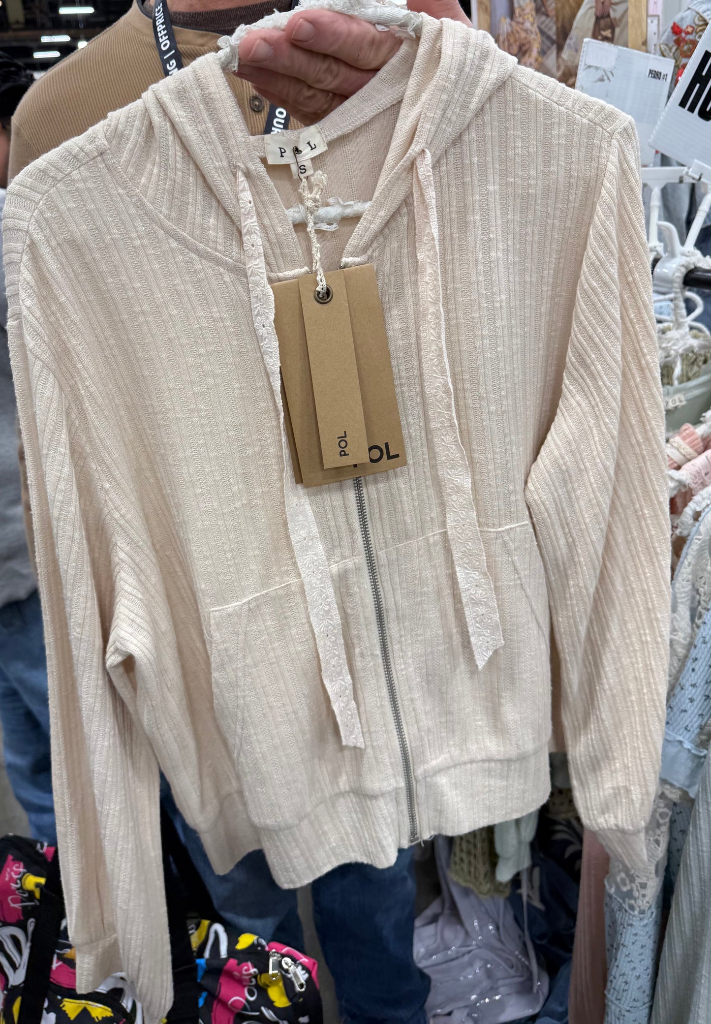 YKT1735A Almond Hooded Zip Up Jacket