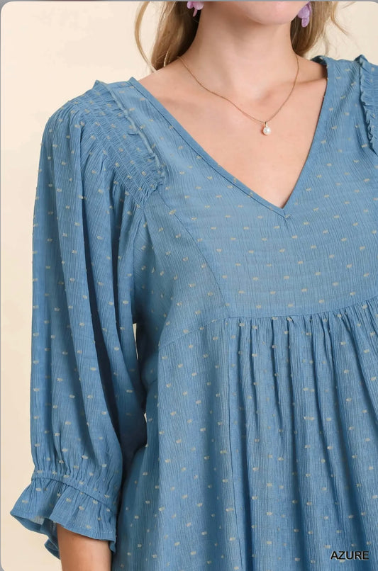 R0065 Dot Embroidered V-Neck Top