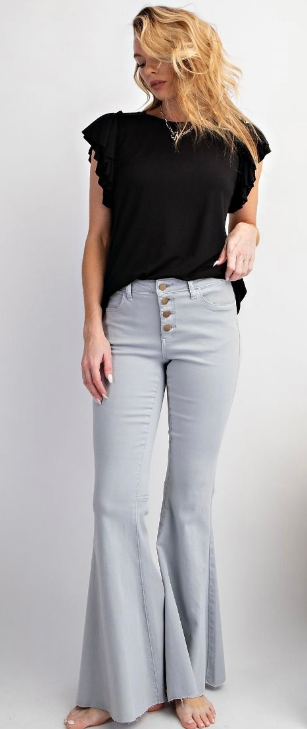 EB40957 Twill Button Up Flare leg