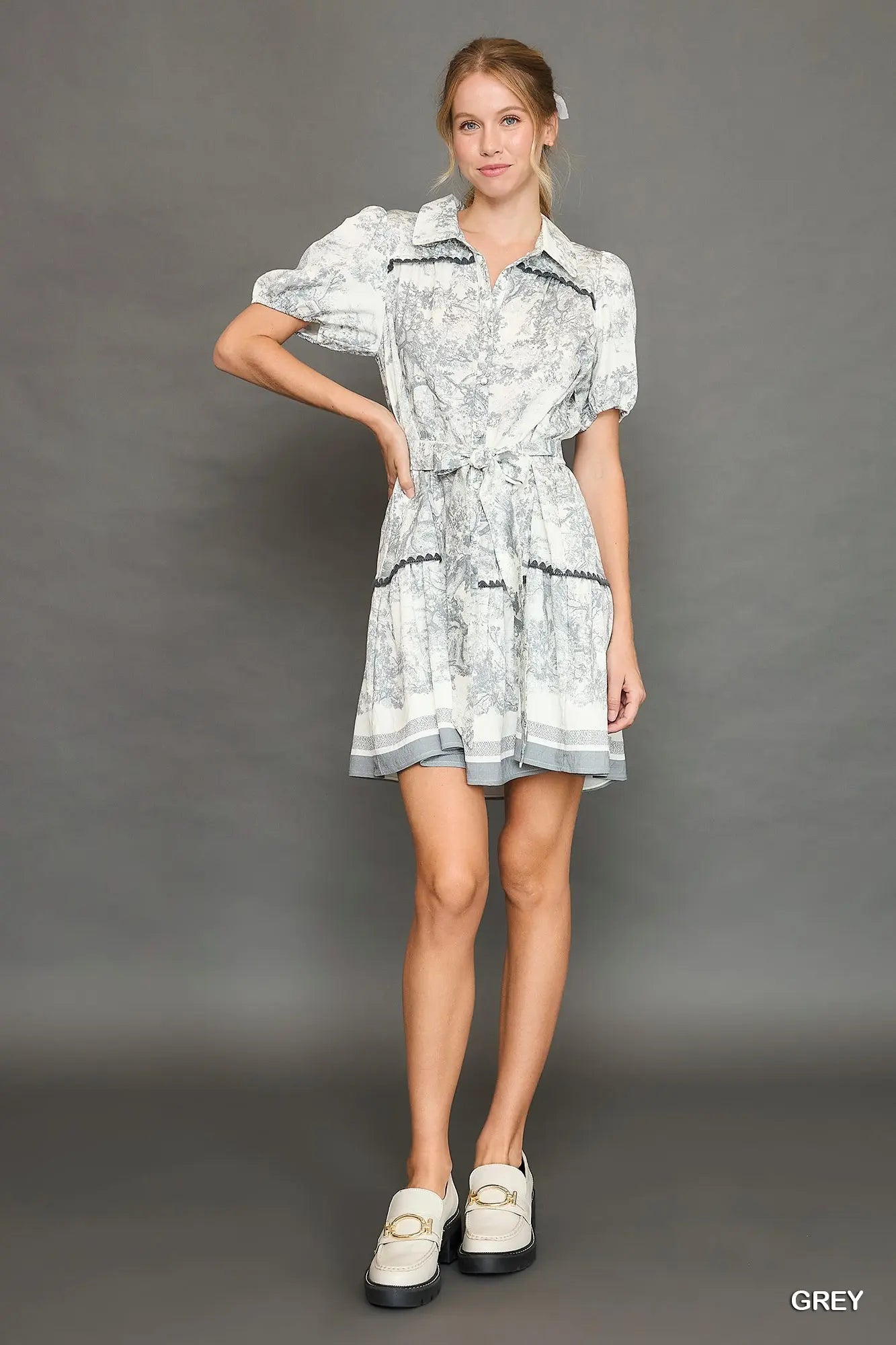 K9826 Abstract Print Button Mini Dress