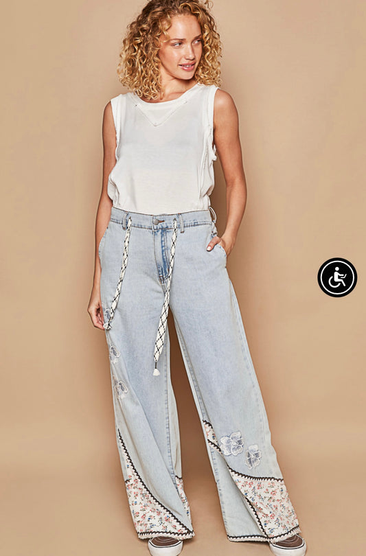 GWP24 POL Floral Patchwork Denim Pants