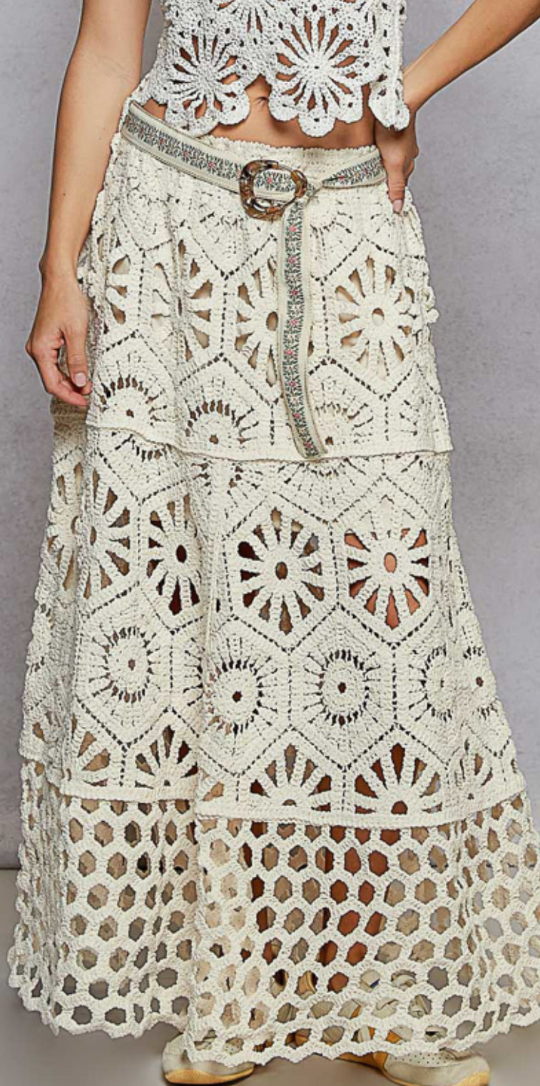 SMC126 Crochet Skirt-Cream