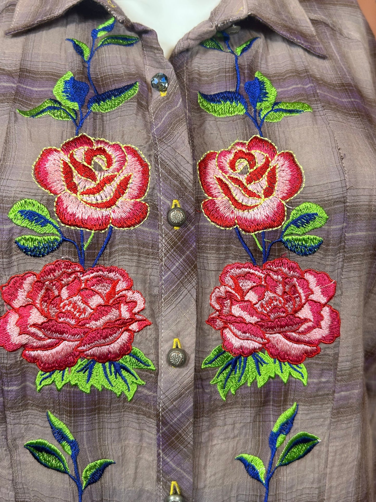 ARATTA Long Plaid Embroidered Shirt