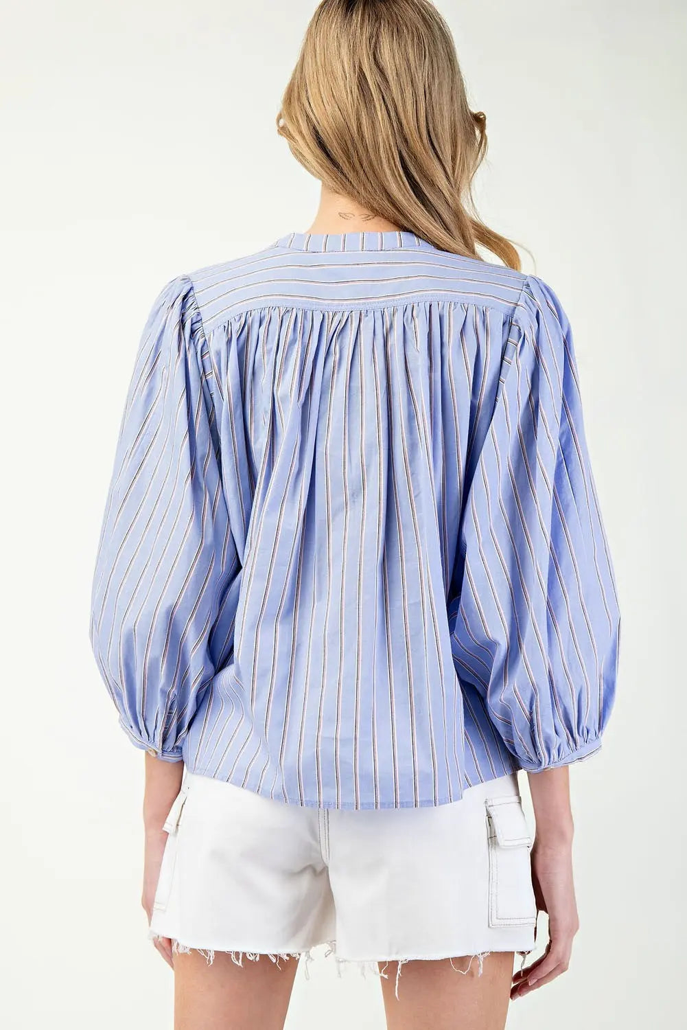 K11562 Striped 3/4 Sleeve Button Down Shirt