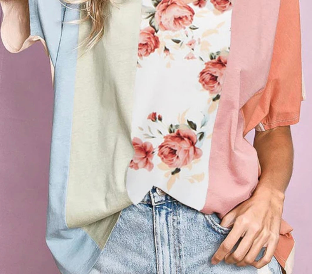 BT2359 COTTON SPAN KNIT COLOR BLOCK TOP