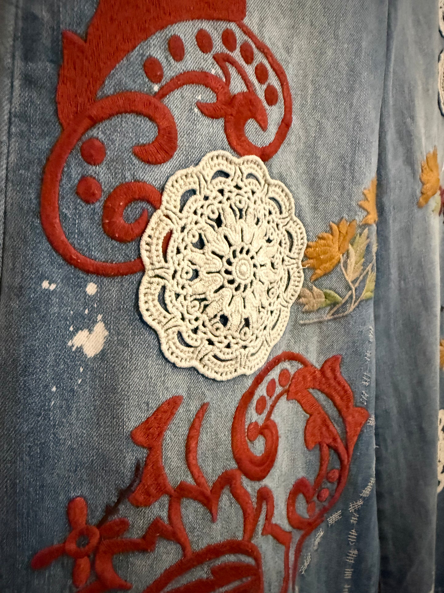 BP1190 Washed Embroidery Wide Leg Denim Jeans