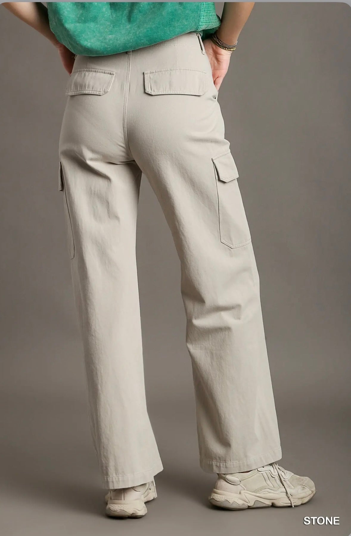 K7708 Solid Stone Washed Straight Cargo Pants