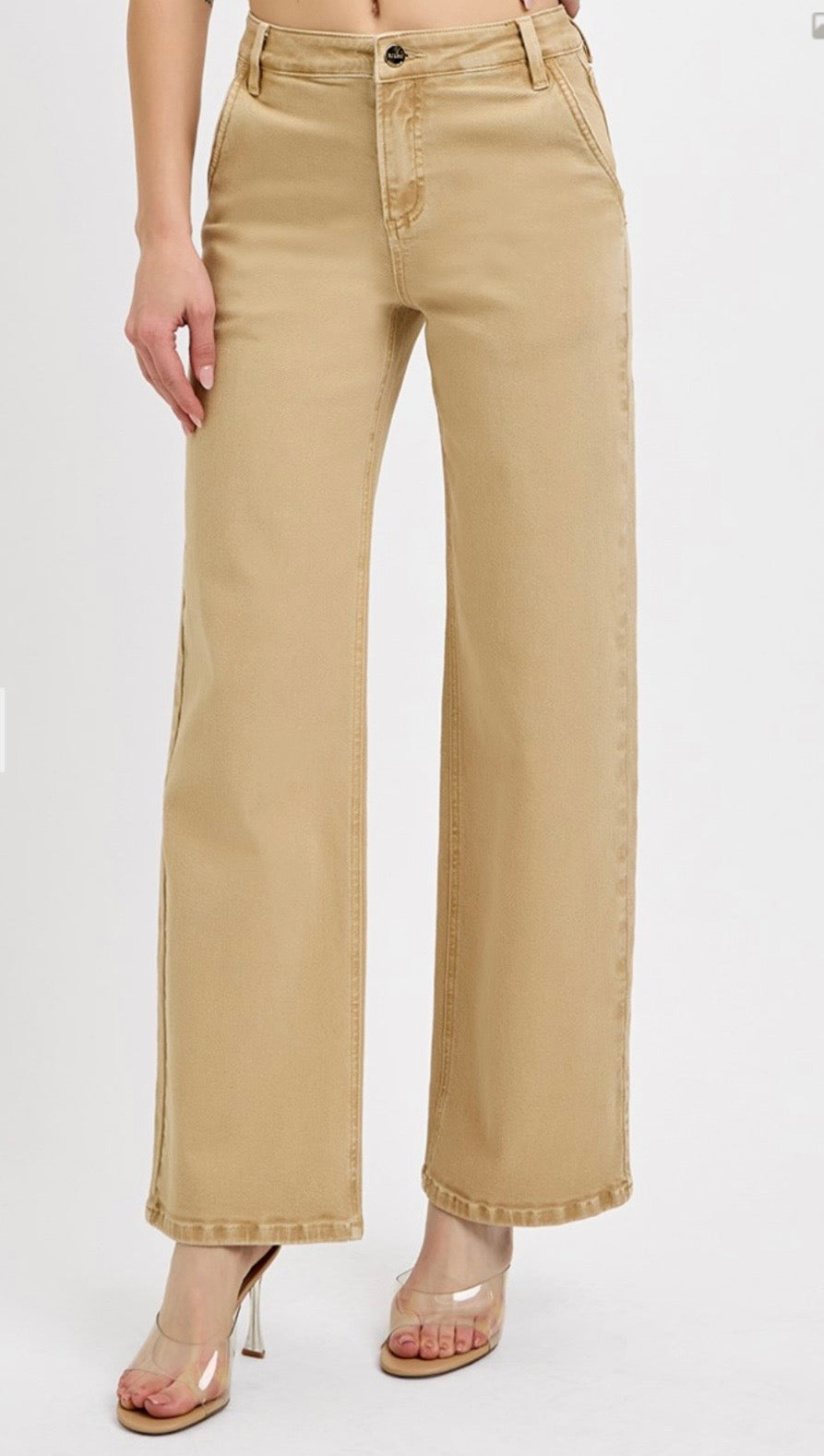 Risen Jeans Latte Slouchy Ankle Comfort Baggy Jeans with Tummy Control