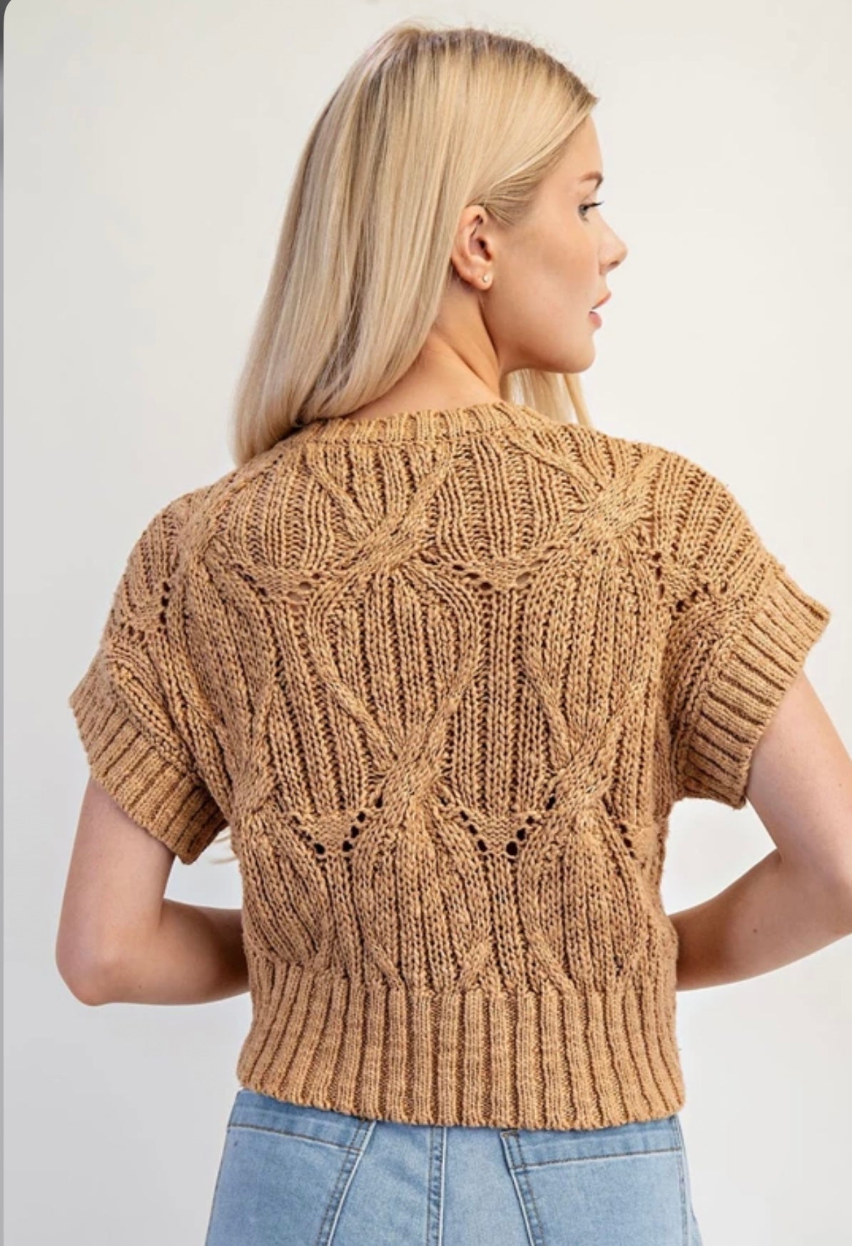 SG10081 Cable Knit Short Sleeve Sweater Top