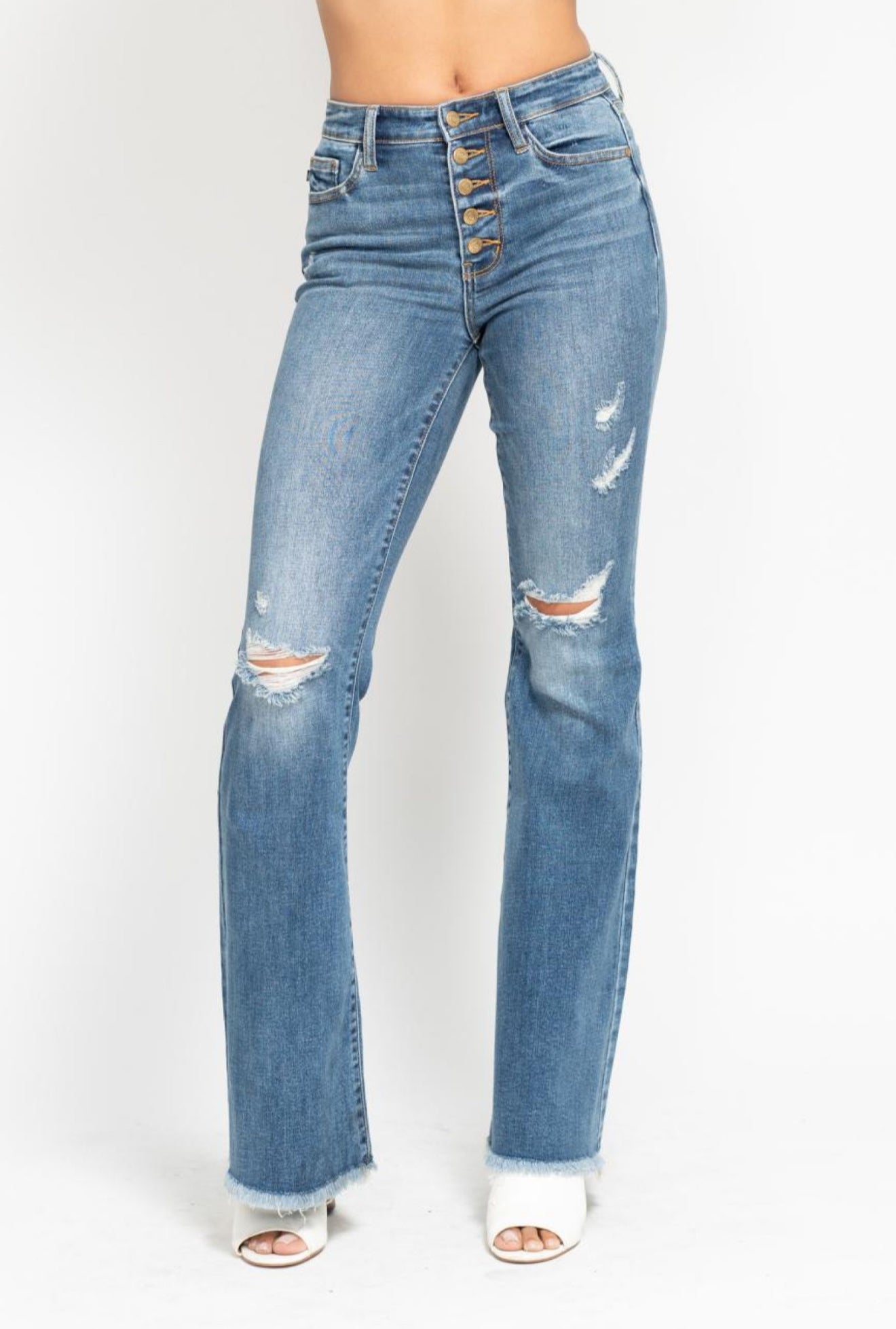 82638REG JUDY BLUE Indie Mid Rise Flare Jeans-Button Fly