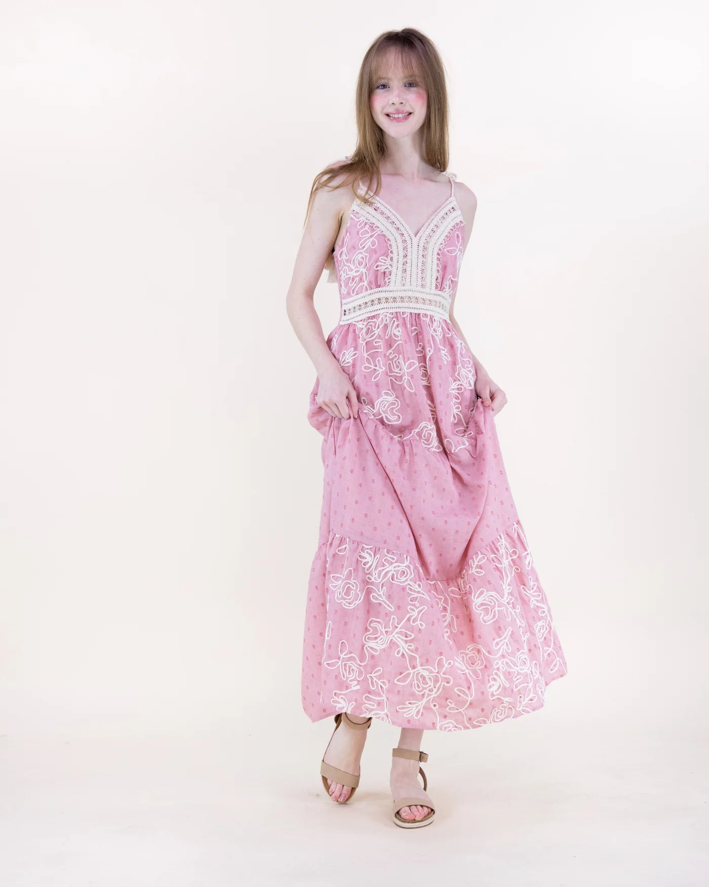 FT85277 Desert Marigold Embroidered Tiered Maxi Dress