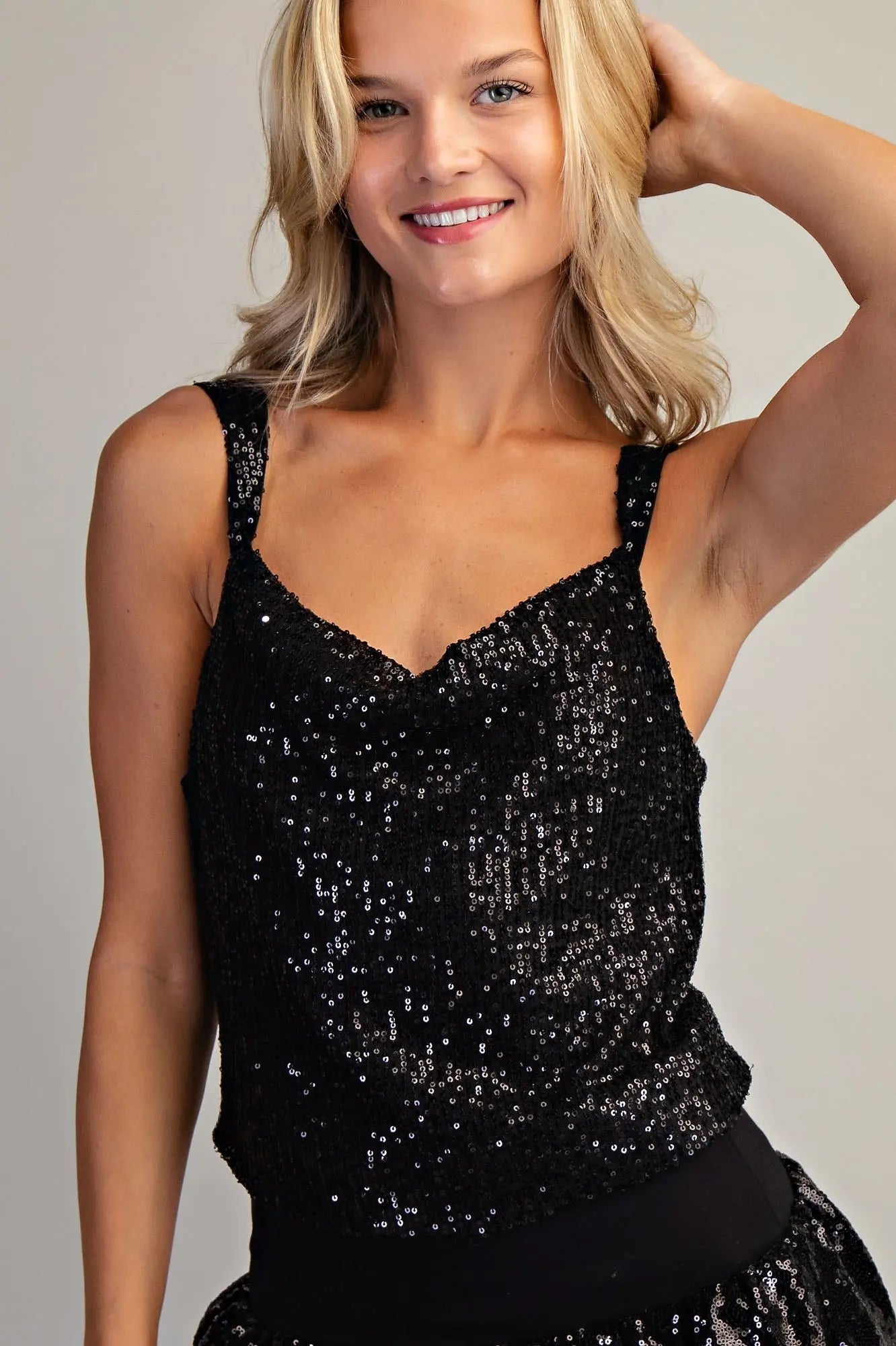 TK9036 COWL NECK GLITTER TANK TOP