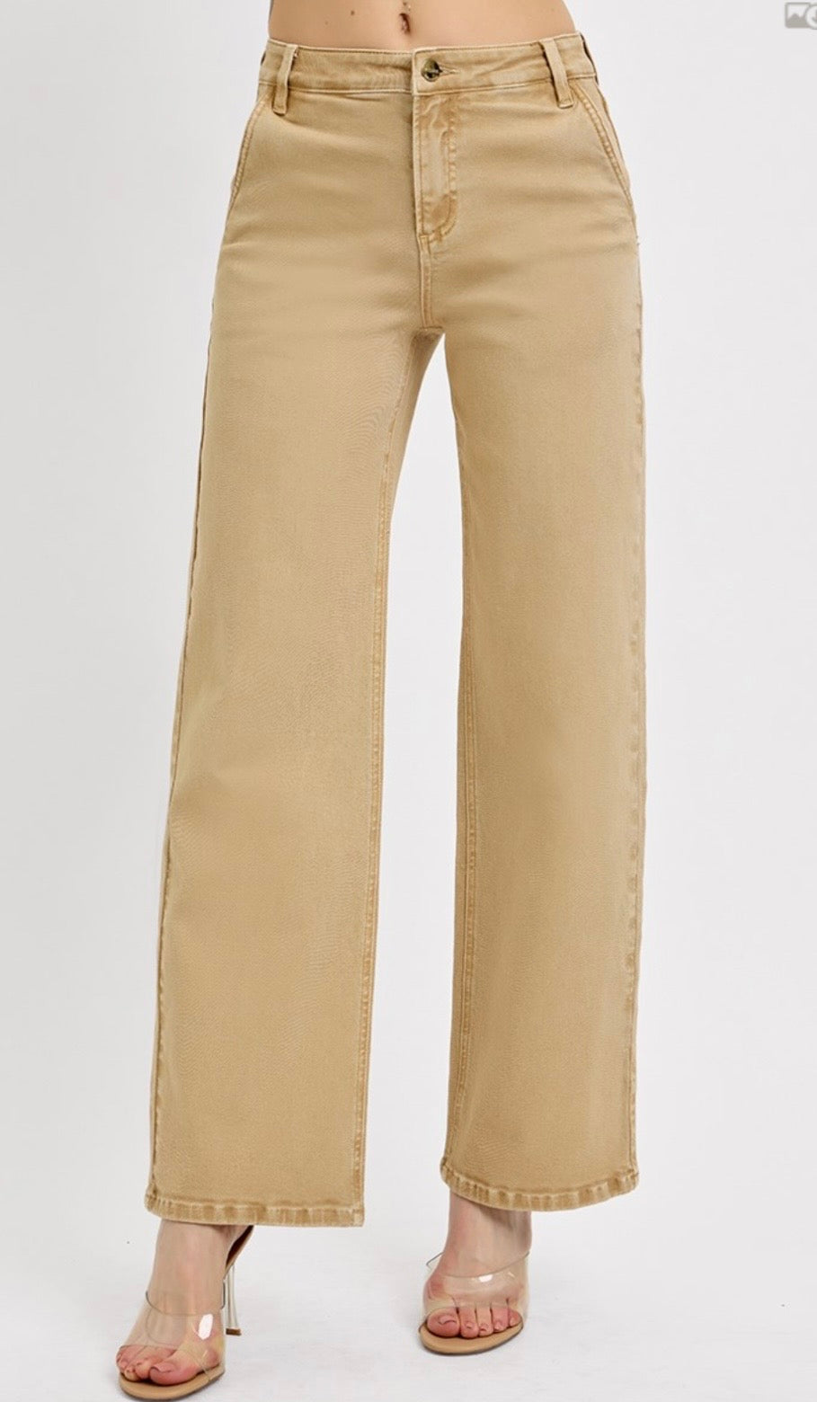 Risen Jeans Latte Slouchy Ankle Comfort Baggy Jeans with Tummy Control