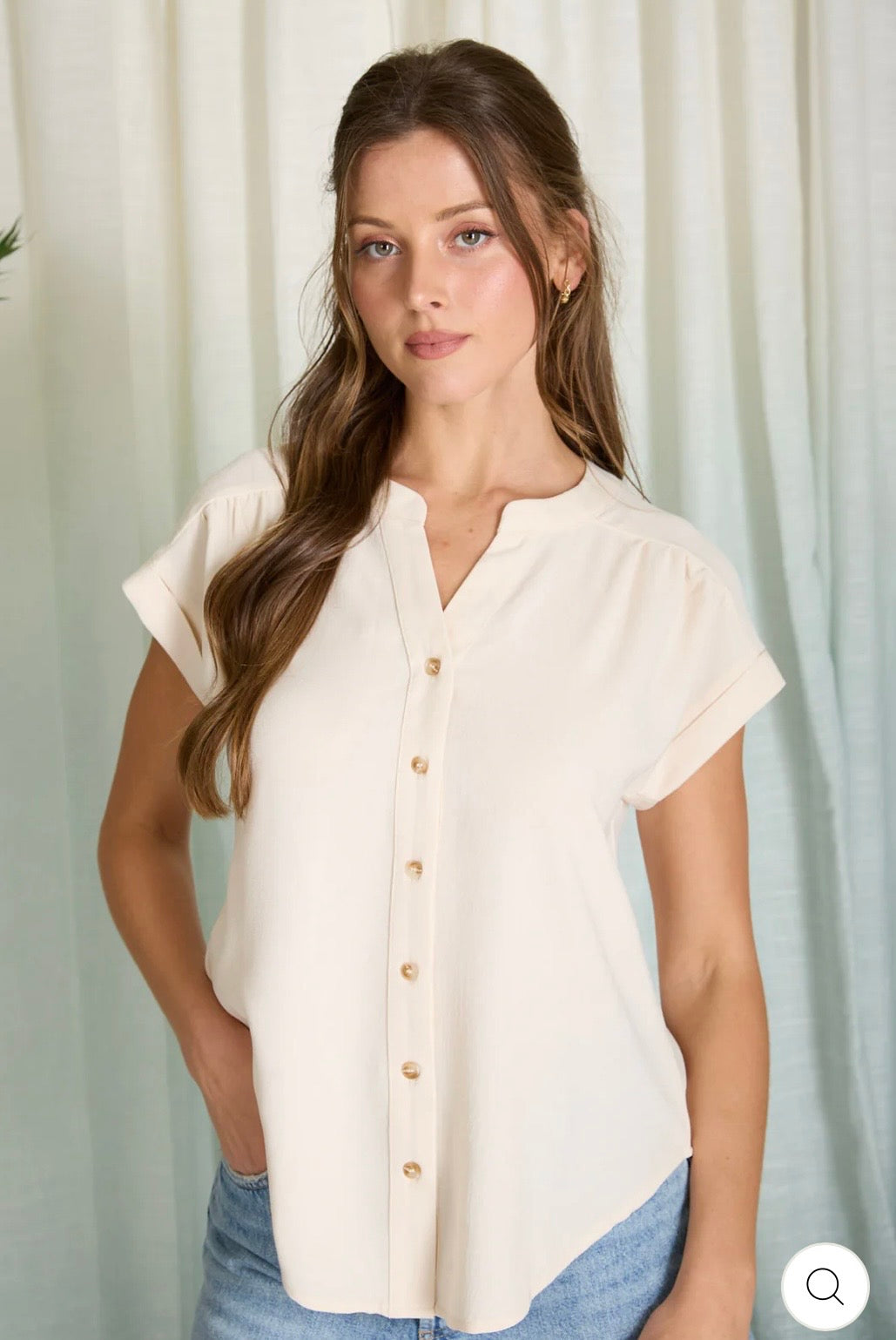 CR2151 CUFFED SLEEVE BUTTON DOWN LIGHTWEIGHT TOP