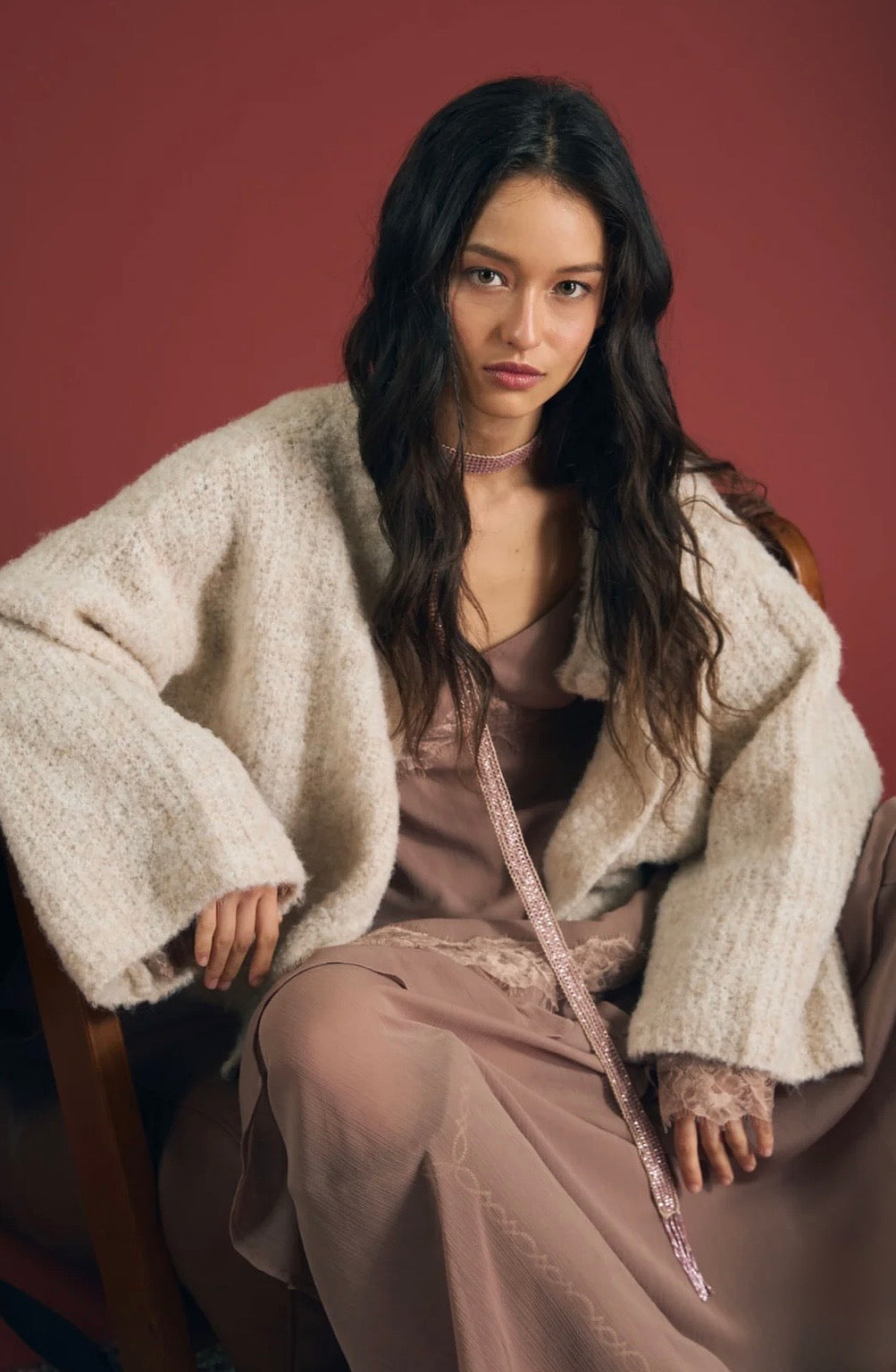 B6FJ1007 FUZZY KNIT BUTTON DOWN BOXY CARDIGAN SWEATER