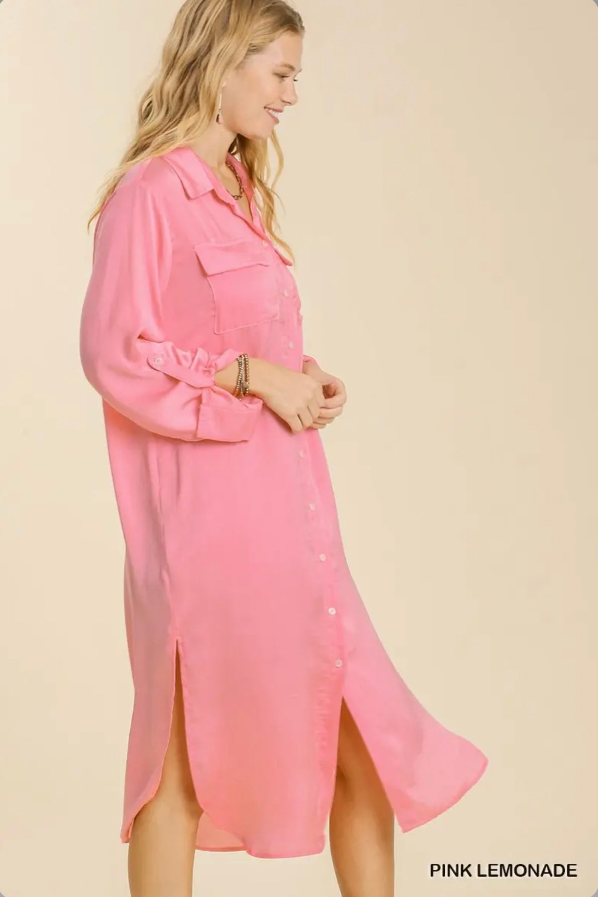K6403 Satin Button Down Midi Dress Satin Button Down Midi Dress