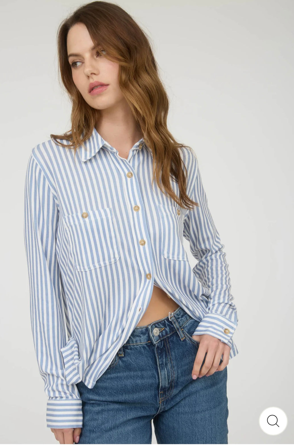 CR2377 STRIPE COLLARED LONG SLEEVE BUTTON DOWN SHIRT
