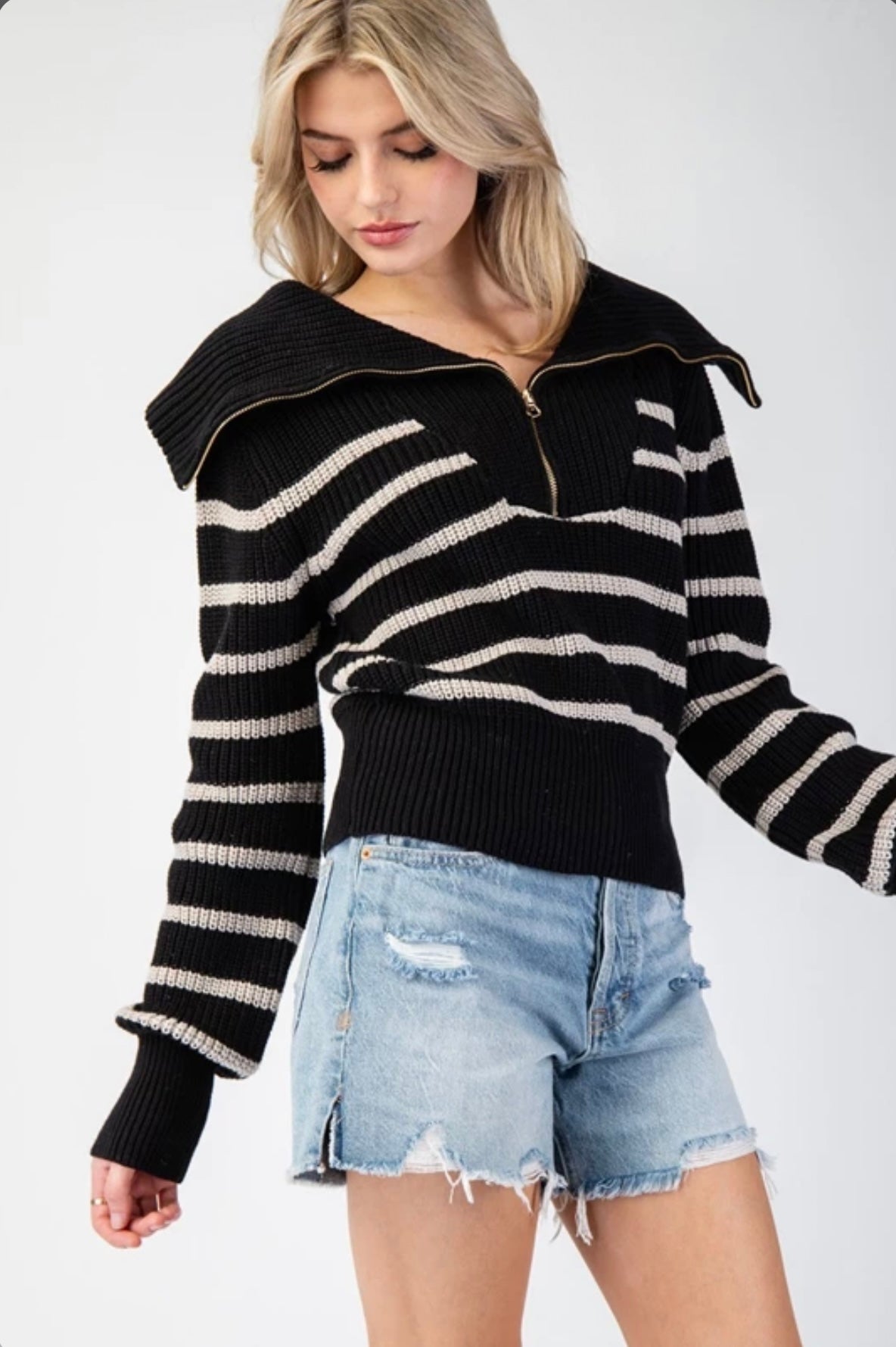 SK11284 Striped Long Sleeve Sweater Pullover