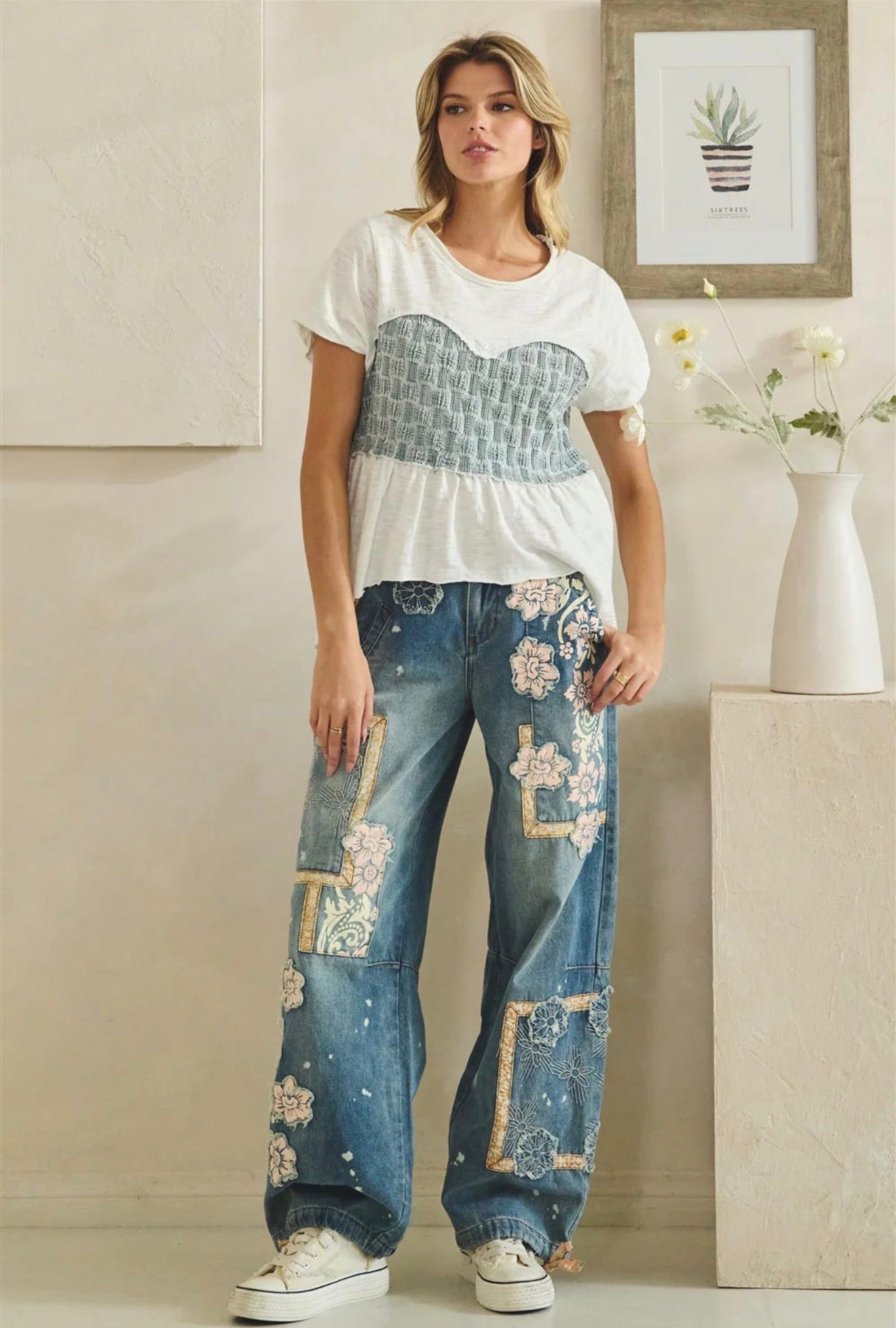 JT0979 Washed Smocked Peplum Top