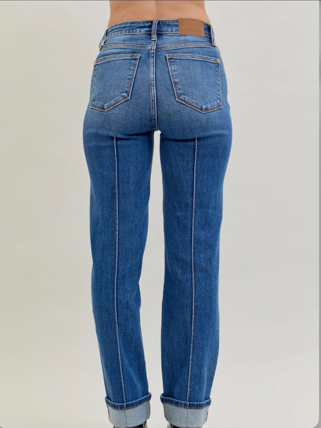 82571REG Judy Blue Jeans HW Front Seam Detail & Cuffed Straight