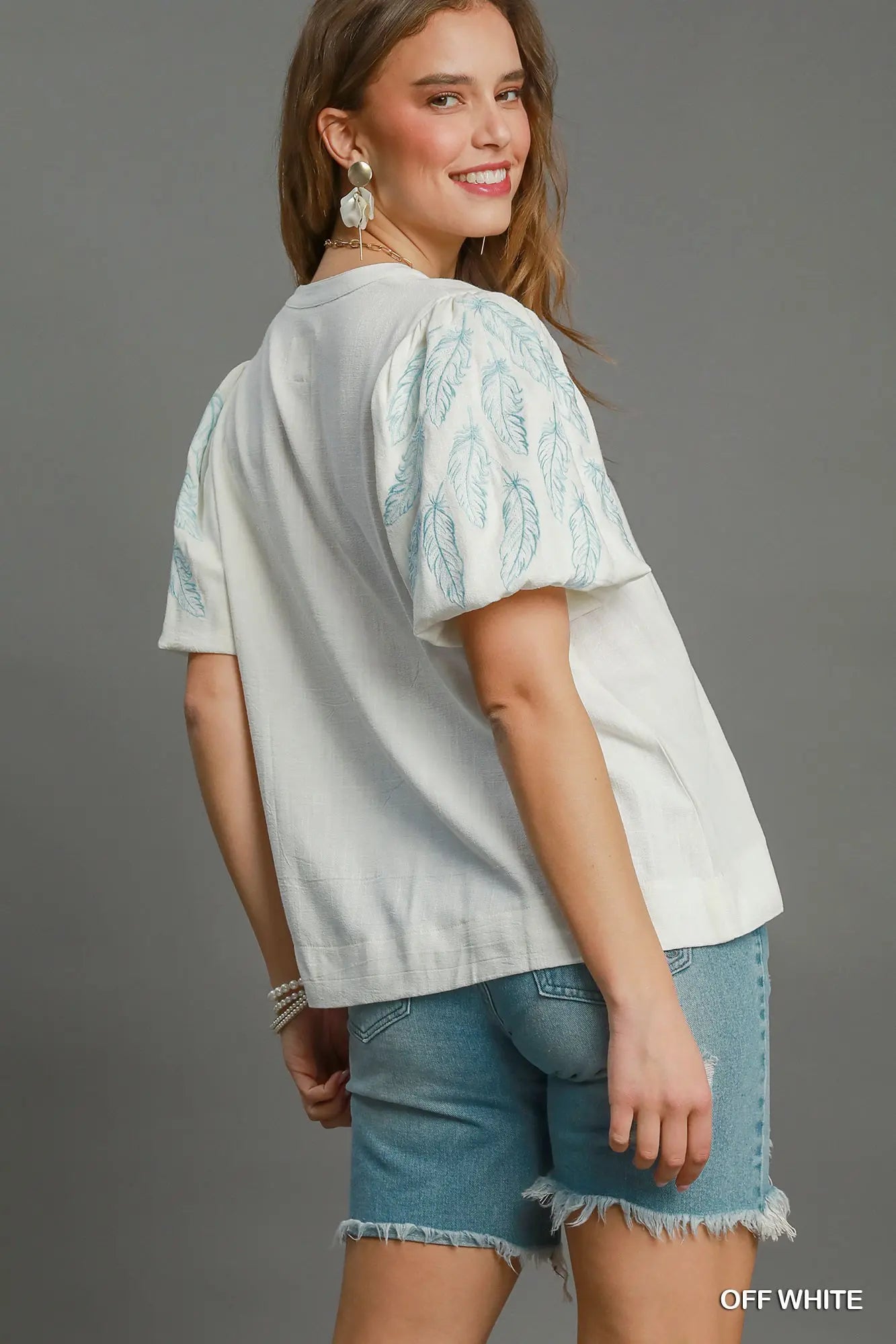 K9309 Linen Blend Embroidered Top