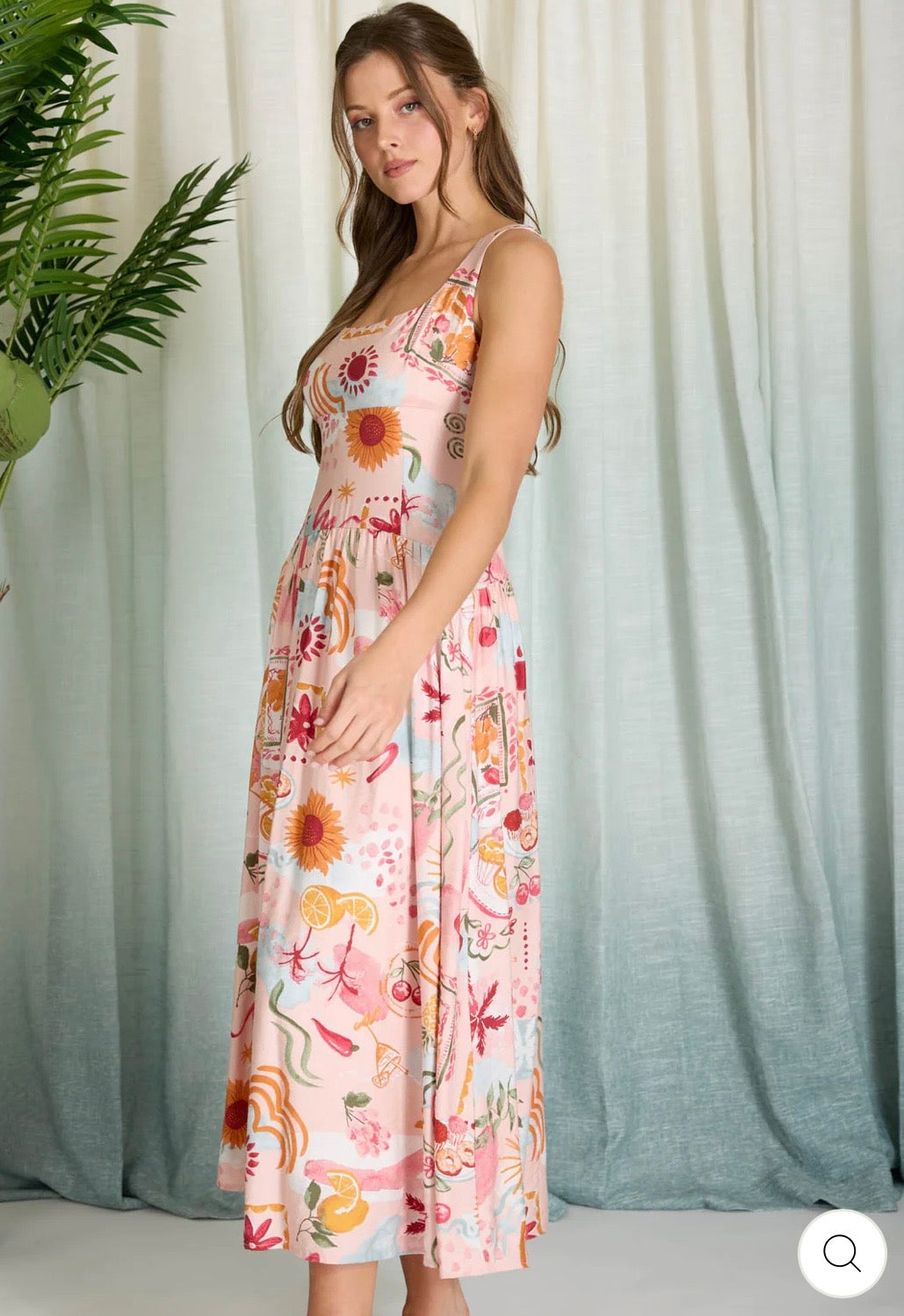 CR2854 Summer Print Sleeveless Midi Sundress