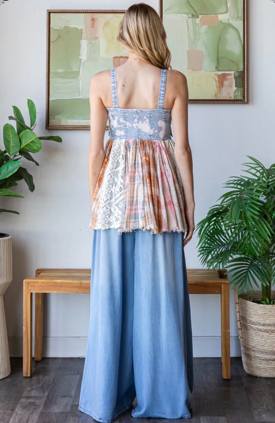 JT0479 Denim Patchwork Top