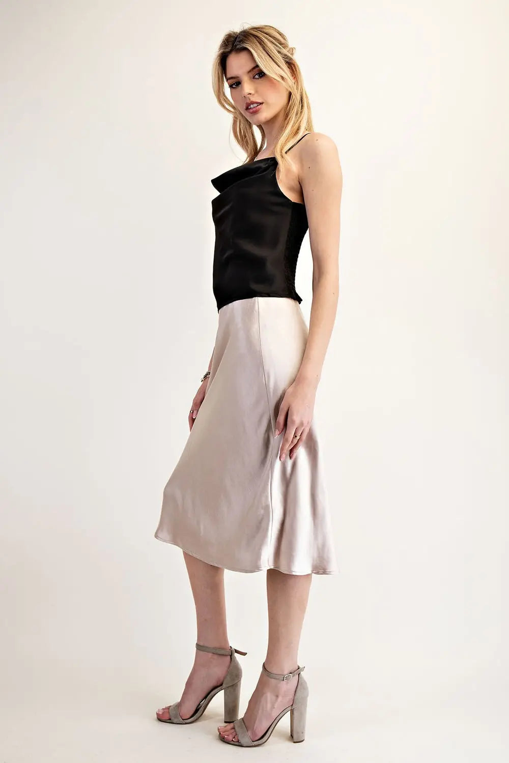 KS11107 Solid Satin Midi Skirt
