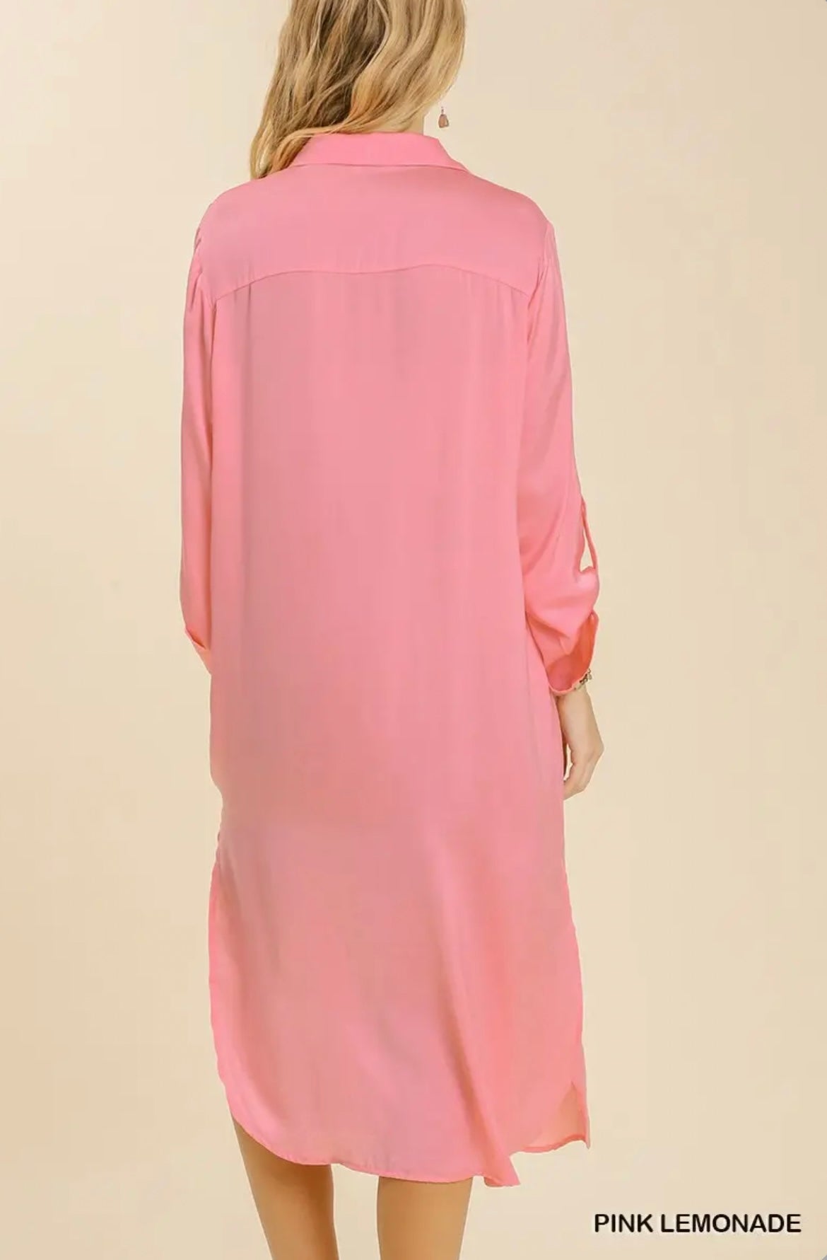 K6403 Satin Button Down Midi Dress Satin Button Down Midi Dress