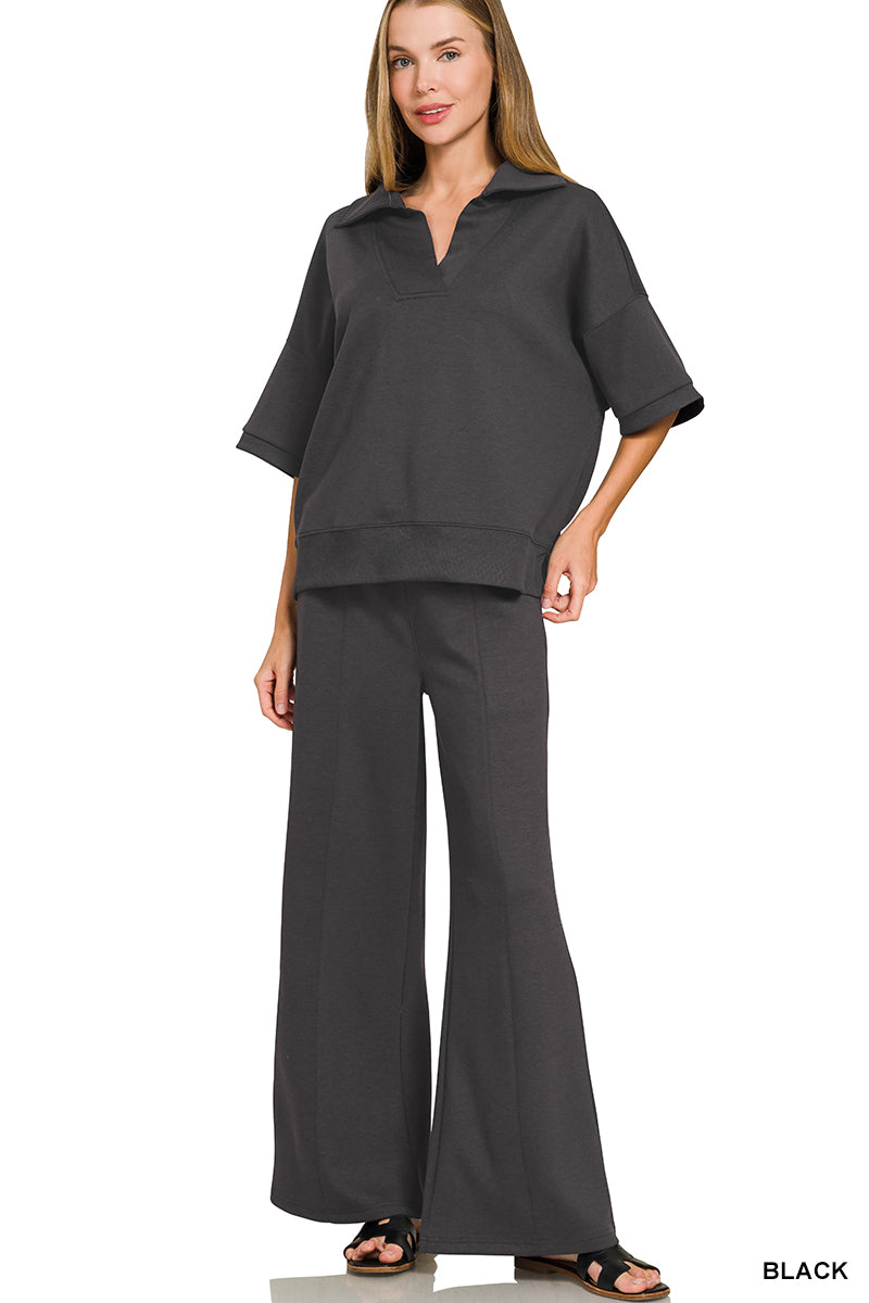 #ROTP-4147Y
SCUBA COLLARED SHORT SLEEVE PULLOVER & CENTER SEAM PANTS SET