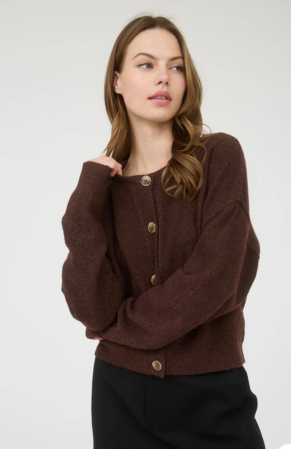 TW1982 RIBBED TRIM BUTTON DOWN LONG SLEEVE KNIT CARDIGAN