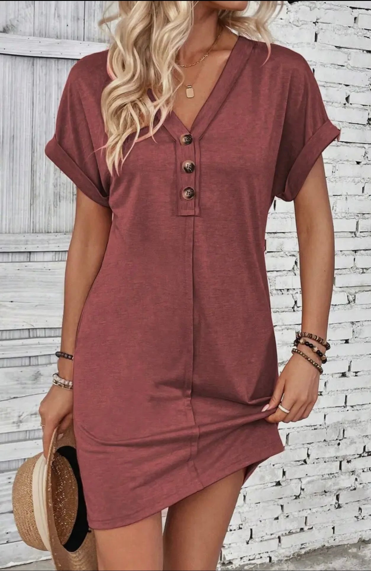 CWDTD0425 Summer V-Neck Raglan Sleeve Dress