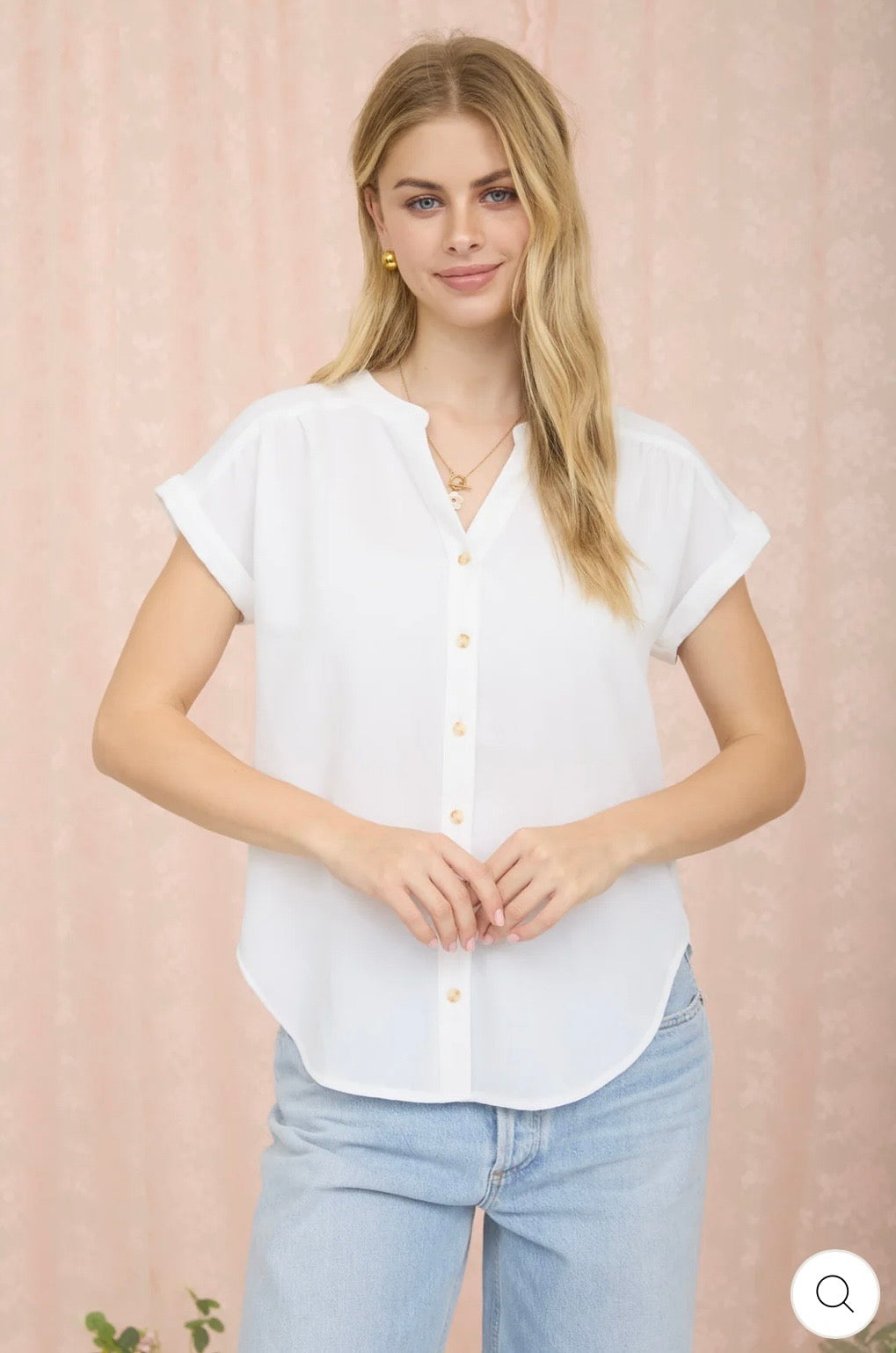 CR2151 CUFFED SLEEVE BUTTON DOWN LIGHTWEIGHT TOP