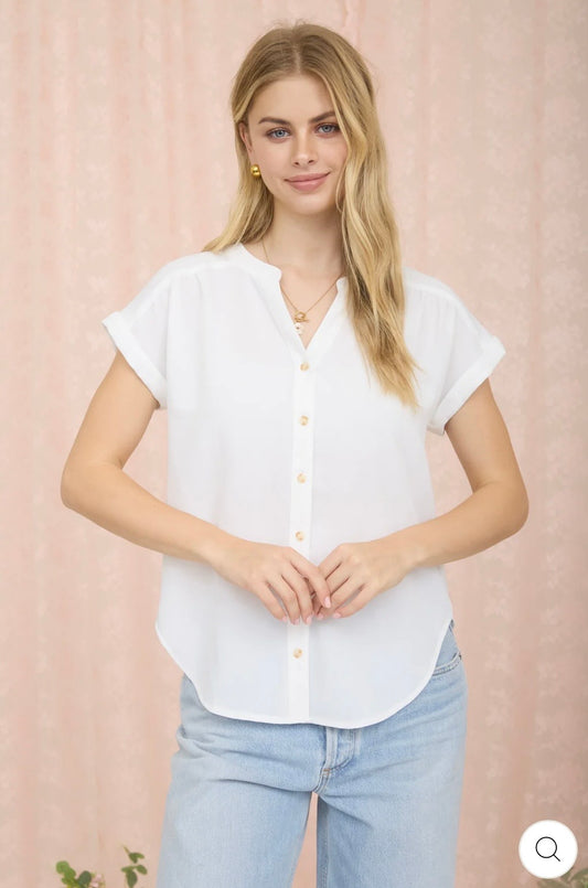 CR2151 CUFFED SLEEVE BUTTON DOWN LIGHTWEIGHT TOP