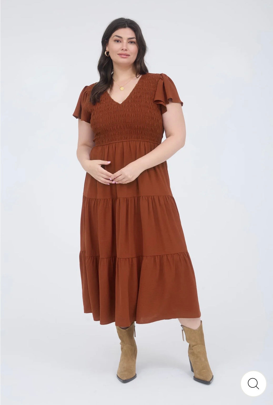PCR2179 Plus Flutter Sleeve Midi Dress