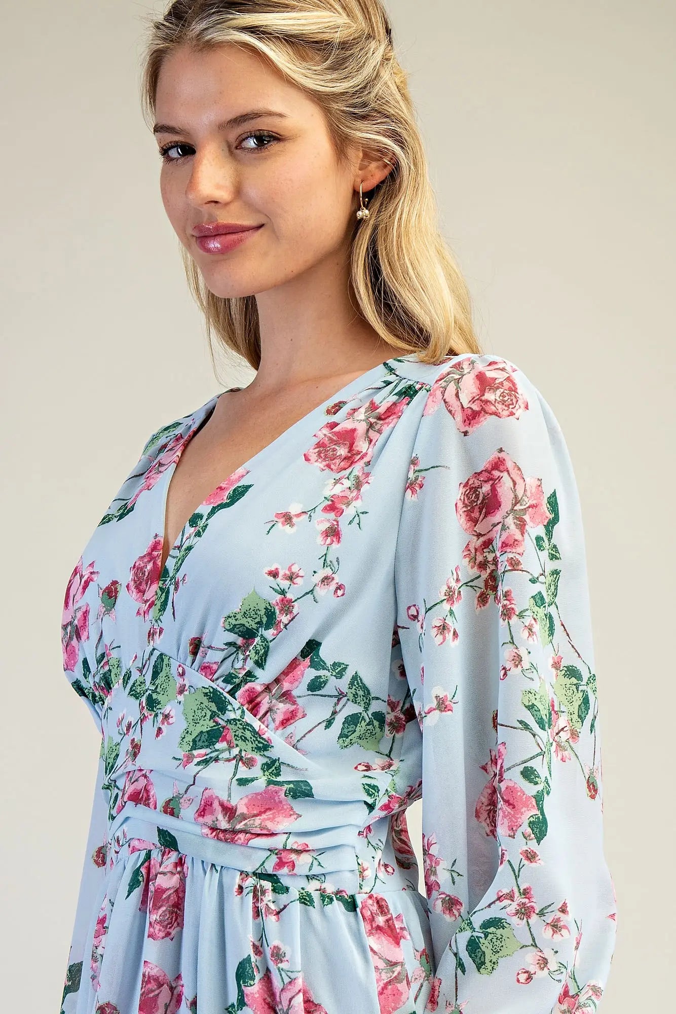 K7479 Floral Print V-Neck Dress