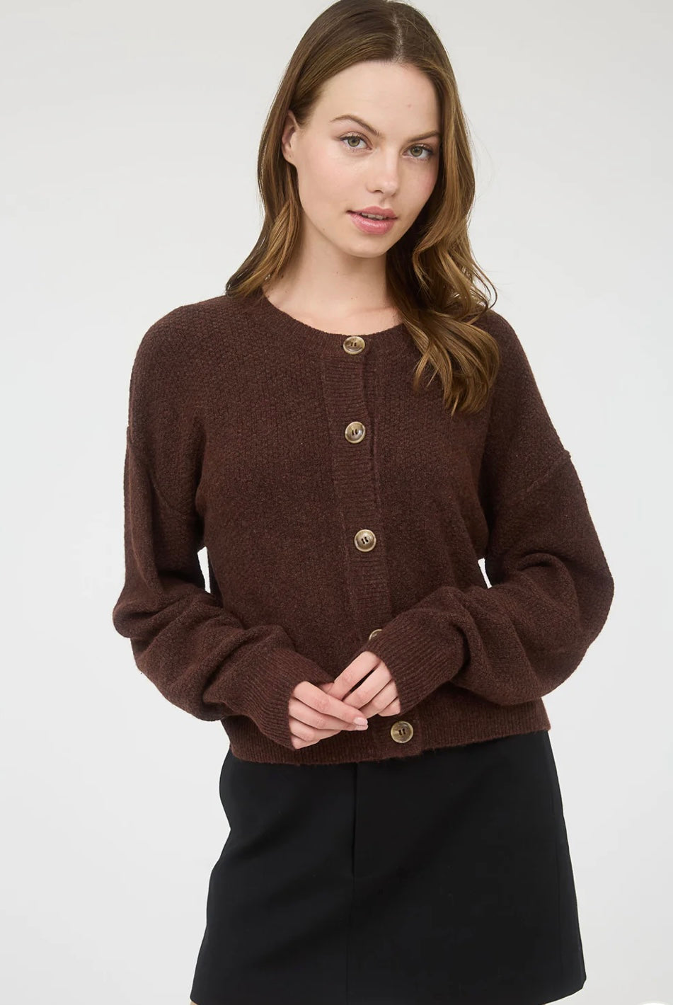 TW1982 RIBBED TRIM BUTTON DOWN LONG SLEEVE KNIT CARDIGAN