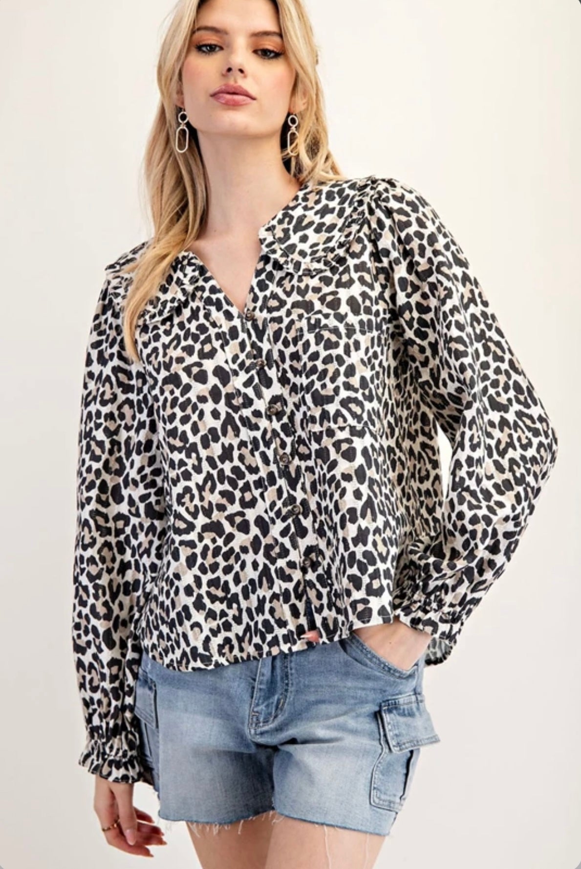 TH12632 CHEETAH PRINTED LONG SLEEVE TOP